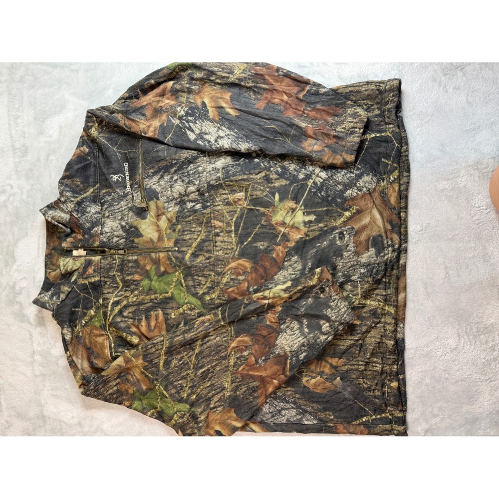 BROWNING Vintage Mens 2XL Camo Hoodie Quarter Zip Hunting Pullover Sweatshirt